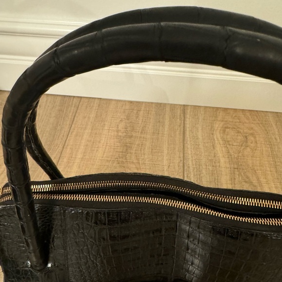 Nancy Gonzalez Black Crocodile Bag Tote Double Strap Vintage Square Rare! - Picture 4 of 16